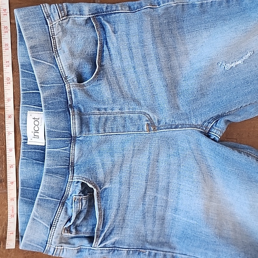 Tricot Womens High Waist Flair Leg Raw Hem Denim Blue Jeans Size Medium - Picture 10 of 13